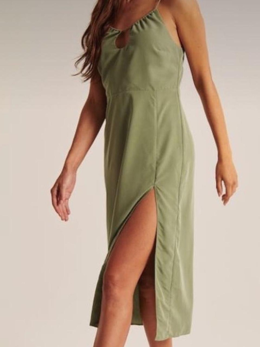 Abercrombie & Fitch Olive Army Green Keyhole Halter Midi Dress Size Small